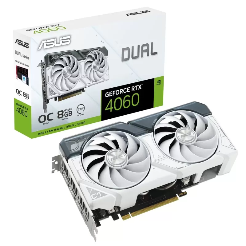 כרטיס מסך Asus Dual GeForce RTX 4060 Ti White OC Edition 8GB GDDR6 90YV0J42-M0NA00 כרטיס מסך Asus Dual GeForce RTX 4060 Ti White OC Edition 8GB GDDR6 90YV0J42-M0NA00