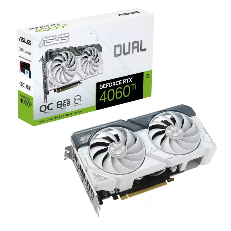 כרטיס מסך Asus Dual GeForce RTX 4060 Ti White OC Edition 8GB GDDR6 90YV0J42-M0NA00 כרטיס מסך Asus Dual GeForce RTX 4060 Ti White OC Edition 8GB GDDR6 90YV0J42-M0NA00