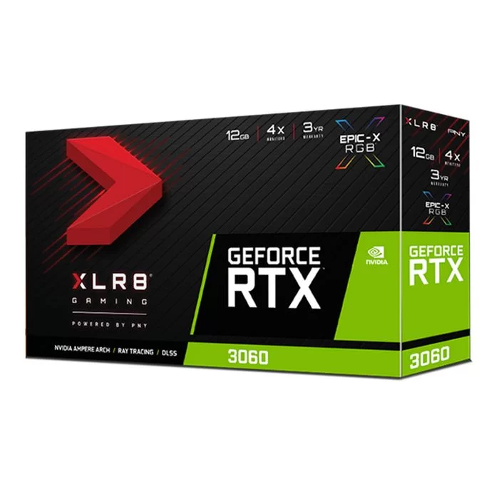 כרטיס מסך PNY GeForce RTX 3060 12GB XLR8 Gaming REVEL EPIC-X RGB Dual Fan Edition VCG306012DFXPPB