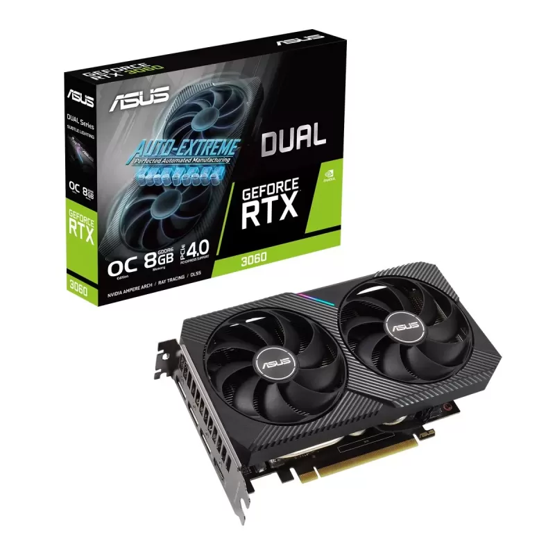 כרטיס מסך Asus Dual GeForce RTX 3060 OC Edition 8GB GDDR6 90YV0GB5-M0NA00 כרטיס מסך Asus Dual GeForce RTX 3060 OC Edition 8GB GDDR6 90YV0GB5-M0NA00