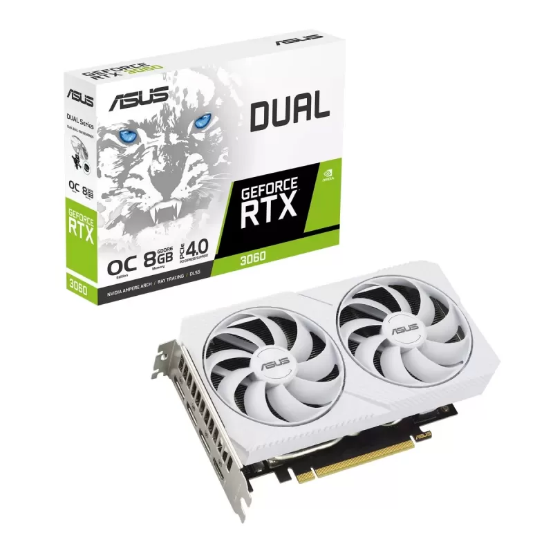 כרטיס מסך Asus Dual GeForce RTX 3060 White OC Edition 8GB GDDR6 90YV0GB7-M0NA00 כרטיס מסך Asus Dual GeForce RTX 3060 White OC Edition 8GB GDDR6 90YV0GB7-M0NA00