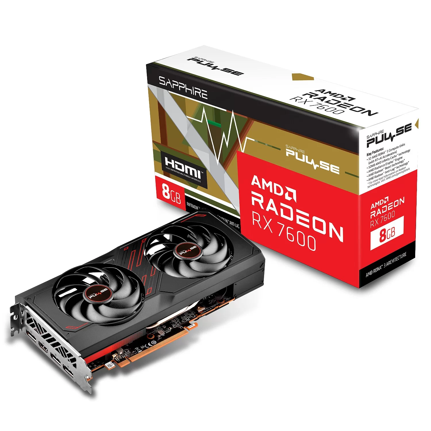 ВидеоКарта Sapphire PULSE RX 7600 GAMING OC 8GB GDDR6 11324-01-20G