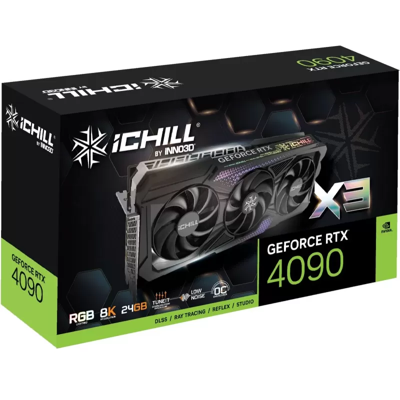כרטיס מסך Inno3D GEFORCE RTX 4090 ICHILL X3 C40903-246XX-1833VA47 כרטיס מסך Inno3D GEFORCE RTX 4090 ICHILL X3 C40903-246XX-1833VA47