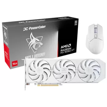 מארז עכבר וכרטיס מסך PowerColor ALPHYN AM10 + Hellhound Spectral לבן RX 9060 XT 16GB GDDR6 RX9060XT16G-LOCWHITE