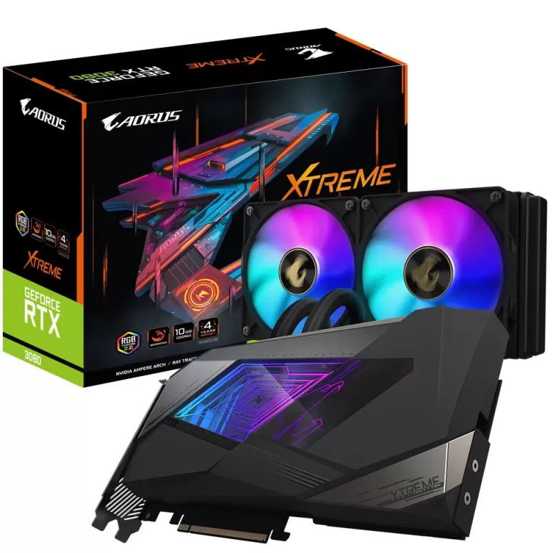 Video Card Gigabyte AORUS GeForce RTX 3080 XTREME WATERFORCE 10G LHR GV-N3080AORUSX W-10GD (rev. 2.0) - official importer