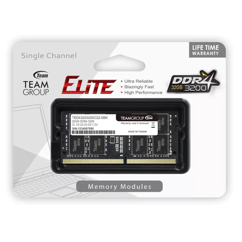 זיכרון SODIMM TeamGroup ELITE TED432G3200C22-S01 32GB DDR4 SO-DIMM 3200MHz CL22