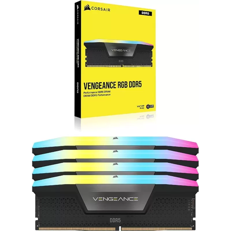 Desktop Memory DRAM Corsair VENGEANCE RGB CMH64GX5M4B6400C32 KIT 64GB (4x16GB) DDR5 DIMM 6400MHz CL32 Color:black Desktop Memory DRAM Corsair VENGEANCE RGB CMH64GX5M4B6400C32 KIT 64GB (4x16GB) DDR5 DIMM 6400MHz CL32 Color:black