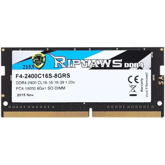 זיכרון SODIMM G.Skill Ripjaws F4-2400C16S-8GRS 8GB DDR4 SO-DIMM 2400MHz OEM, ללא אריזה מקורית