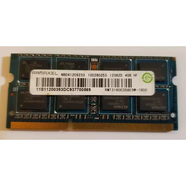 זיכרון SODIMM Ramalex rmt3160ed58e9w-1600 4GB DDR3 SO-DIMM 1600MHz מצב:משומש