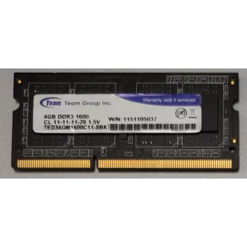 זיכרון SODIMM TeamGroup TED34GM1600C11-SBK 4GB DDR3 SO-DIMM 1600MHz מצב:משומש