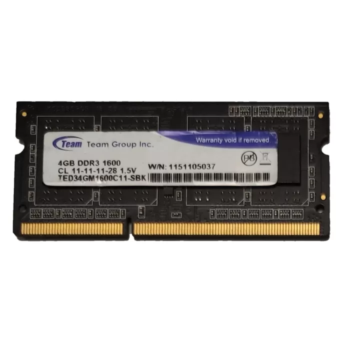 SODIMM memory TeamGroup TED34GM1600C11-SBK 4GB DDR3 SO-DIMM 1600MHz Condition:Used
