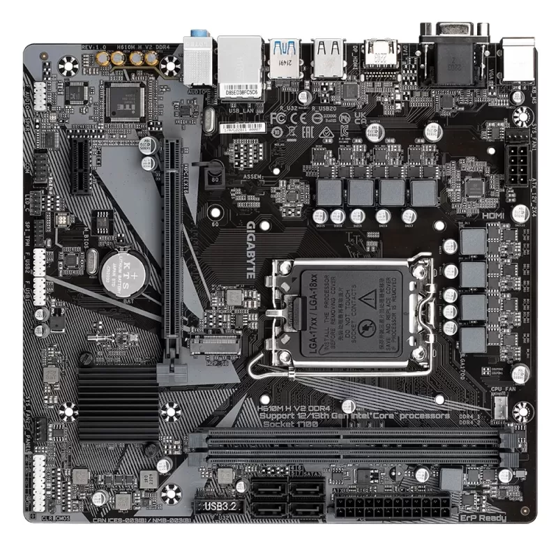 לוח אם Gigabyte H610M H V2 DDR4 DDR4 DIMM LGA1700 לוח אם Gigabyte H610M H V2 DDR4 DDR4 DIMM LGA1700