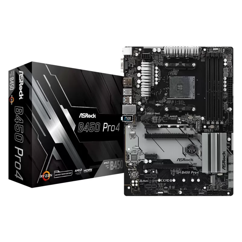 Материнская Плата ASRock B450 Pro4 DDR4 AM4 Материнская Плата ASRock B450 Pro4 DDR4 AM4