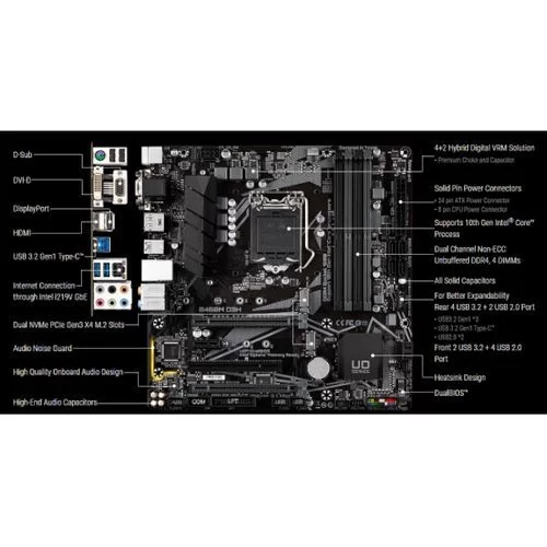 לוח אם Gigabyte B460M D3H DDR4 LGA1200 - יבואן רשמי