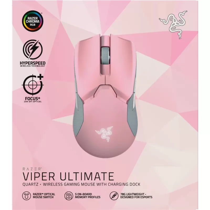 עכבר גיימינג אלחוטי RAZER Viper Ultimate & Mouse Dock ורוד