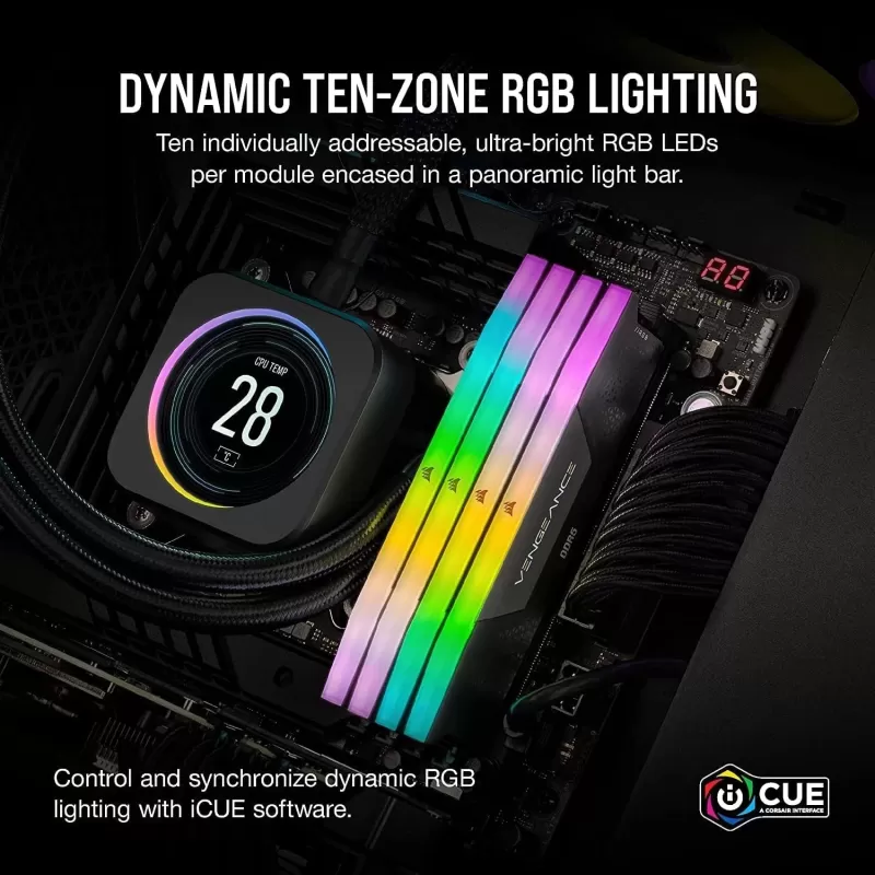 זיכרון לנייח DRAM Corsair VENGEANCE RGB CMH32GX5M2B6800C40 KIT 32GB (2x16GB) DDR5 DIMM 6800MHz CL40 צבע שחור