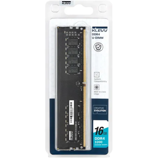 Оперативная память DRAM Klevv Standard 16GB DDR4 3200MHz CL22 KD4AGUA80-32N220A 16GB DDR4 3200MHz Цвет:чёрный Оперативная память DRAM Klevv Standard 16GB DDR4 3200MHz CL22 KD4AGUA80-32N220A 16GB DDR4 3200MHz Цвет:чёрный