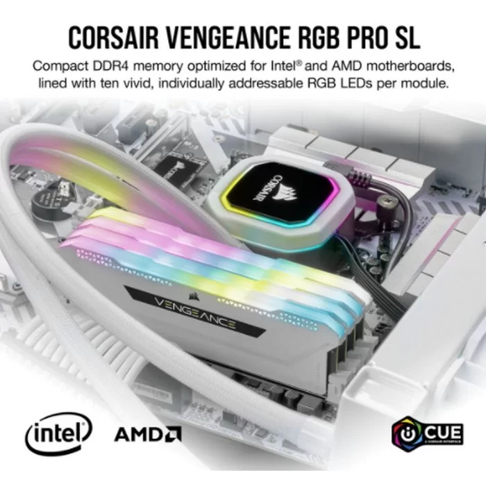 זיכרון לנייח DRAM Corsair VENGEANCE RGB PRO SL CMH16GX4M2D3600C18W KIT 16GB (2X8GB) DDR4 DIMM 3600MHz CL18 צבע לבן זיכרון לנייח DRAM Corsair VENGEANCE RGB PRO SL CMH16GX4M2D3600C18W KIT 16GB (2X8GB) DDR4 DIMM 3600MHz CL18 צבע לבן