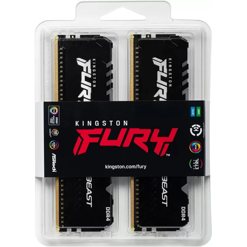 Desktop Memory DRAM Kingston Fury Beast RGB KF436C18BBAK2/32 32GB DDR4 DIMM 3600MHz CL17 Color:black Desktop Memory DRAM Kingston Fury Beast RGB KF436C18BBAK2/32 32GB DDR4 DIMM 3600MHz CL17 Color:black
