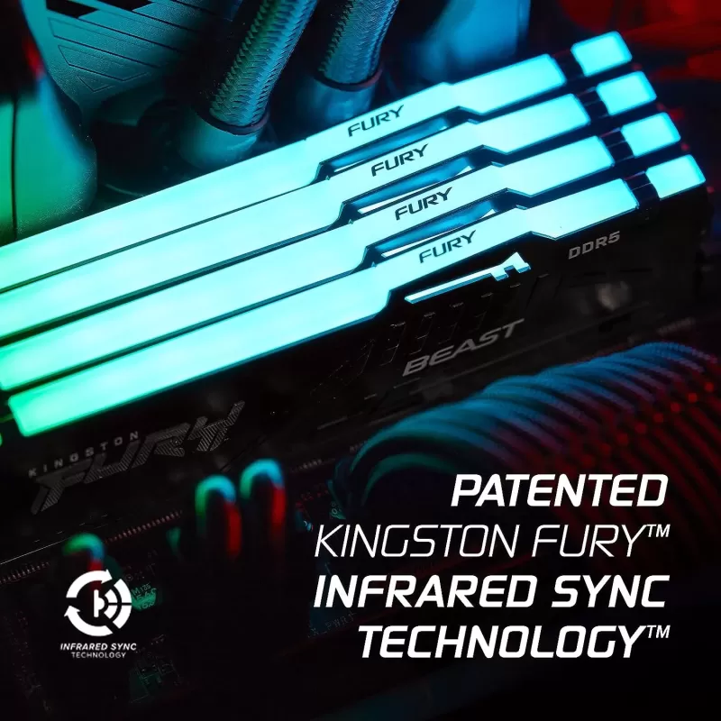 זיכרון לנייח DRAM Kingston Fury Beast RGB KF560C36BBEAK2-32 KIT 32GB (2x16GB) DDR5 DIMM 6000MHz CL36 צבע שחור זיכרון לנייח DRAM Kingston Fury Beast RGB KF560C36BBEAK2-32 KIT 32GB (2x16GB) DDR5 DIMM 6000MHz CL36 צבע שחור
