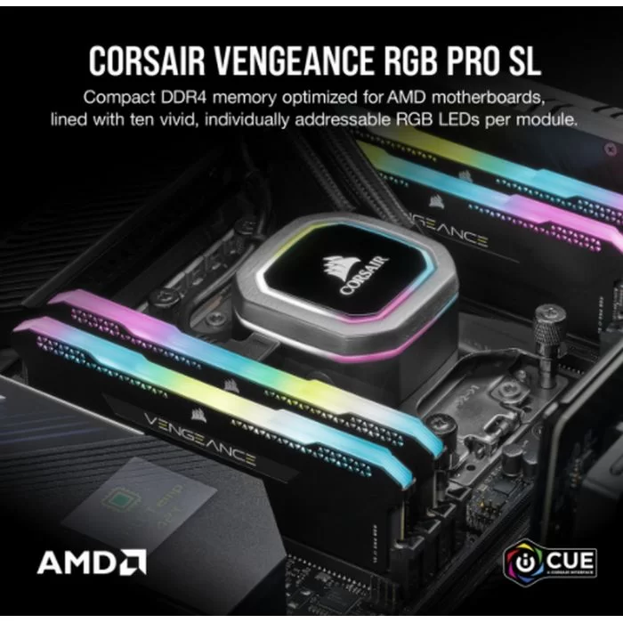 Оперативная память DRAM Corsair VENGEANCE RGB PRO SL CMH32GX4M2Z3600C18 KIT 32GB (2x16GB) DDR4 3600MHz CL18 Цвет:чёрный
