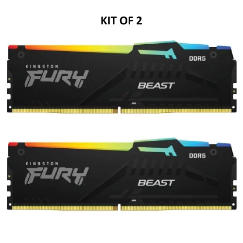 זיכרון לנייח DRAM Kingston Fury Beast RGB KF556C40BBAK2-64 KIT 64GB (2X32GB) DDR5 DIMM 5600MHz CL40 1.25V צבע שחור