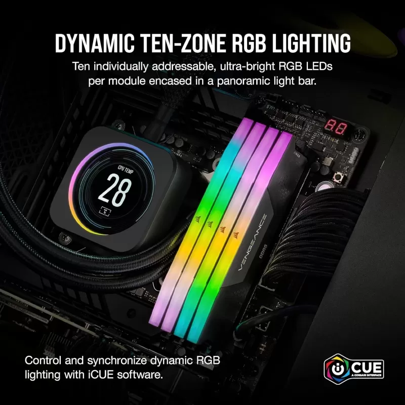 Desktop Memory DRAM Corsair VENGEANCE RGB CMH96GX5M2B5200C38 KIT 96GB (2X48GB) DDR5 DIMM 5200MHz CL38 Color:black Desktop Memory DRAM Corsair VENGEANCE RGB CMH96GX5M2B5200C38 KIT 96GB (2X48GB) DDR5 DIMM 5200MHz CL38 Color:black
