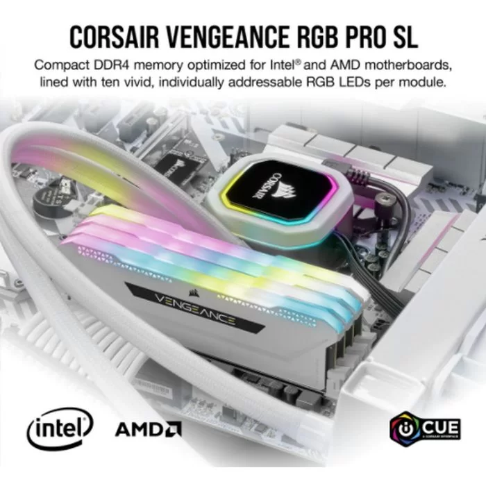 Desktop Memory DRAM Corsair VENGEANCE RGB PRO SL CMH16GX4M2E3200C16W KIT 16GB (2X8GB) DDR4 DIMM 3200MHz CL16 Color:white