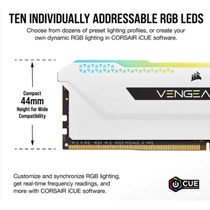 Desktop Memory DRAM Corsair VENGEANCE RGB PRO SL CMH16GX4M2E3200C16W KIT 16GB (2X8GB) DDR4 DIMM 3200MHz CL16 Color:white