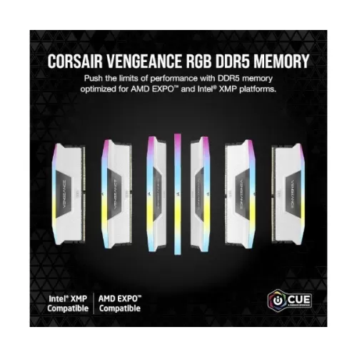 זיכרון לנייח DRAM Corsair Vengeance RGB CMH32GX5M2B6400Z32W KIT 32GB (2x16GB) DDR5 6400MHz CL32 1.1V צבע לבן