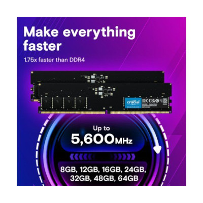 זיכרון לנייח DRAM Crucial CT32G56C46U5 32GB DDR5 5600Mhz CL46 1.1V צבע שחור