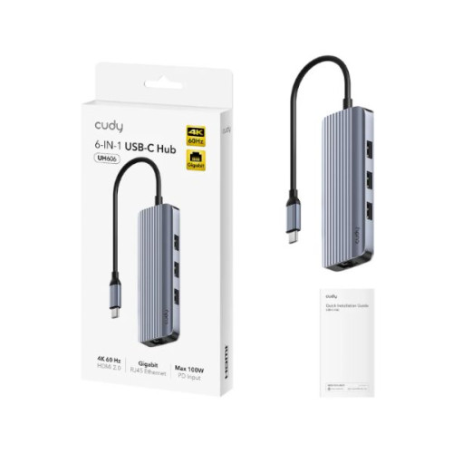 Dock Station CUDY 4K-60Hz HDMI 100W PD & 6-IN-1 USB-C Hub with GbE Docking