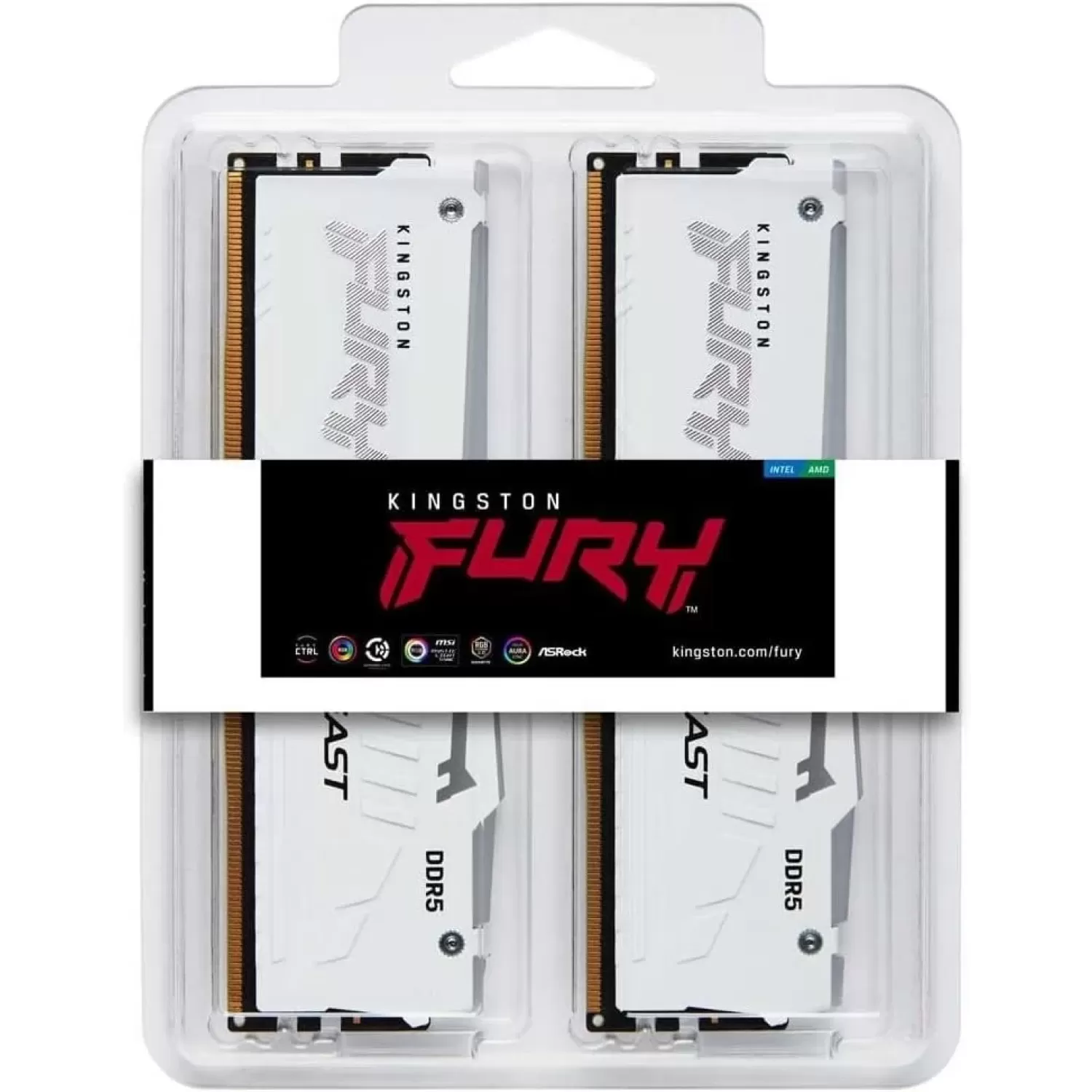 Память Kingston C32 Fury Beast RGB KF564C32BWEAK2-32 KIT 32GB - 2x16 (Dual) DDR5 6400MHz 32 1.4V Цвет:белый