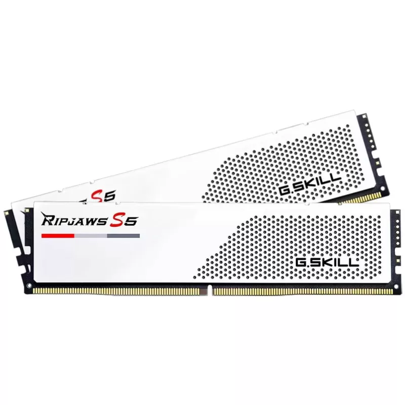 זיכרון לנייח DRAM G.Skill Ripjaws S5 6000J3238F16GX2-RS5W KIT 32GB (2x16GB) DDR5 DIMM 6000MHz CL32 Intel XMP 3.0 1.35V צבע לבן