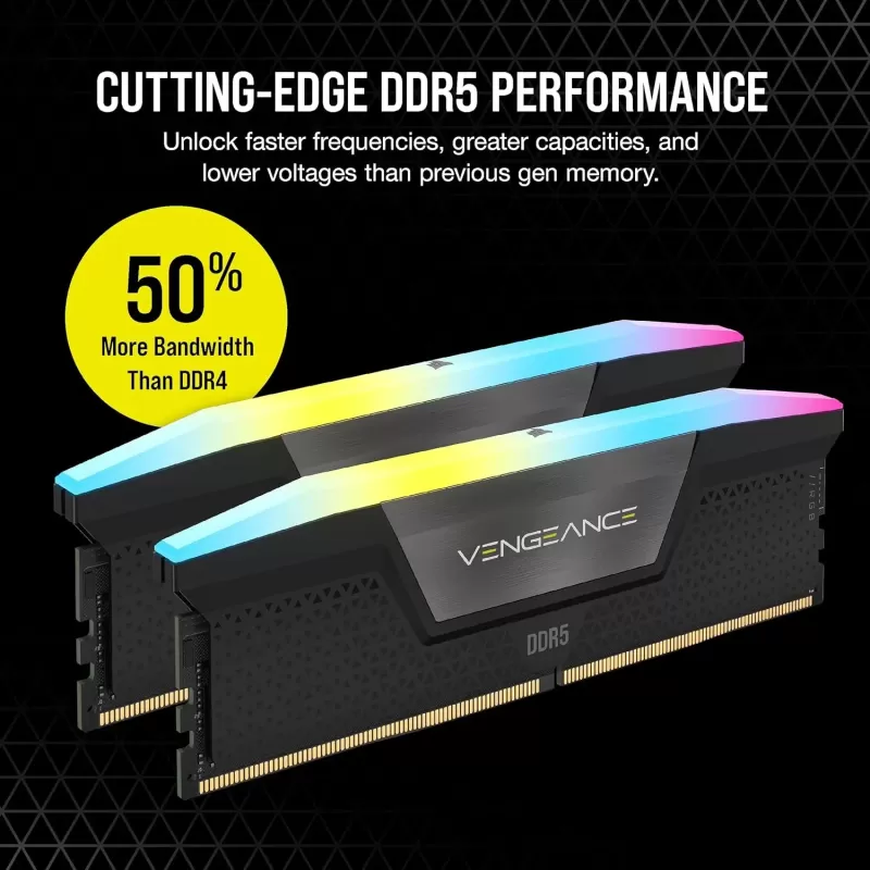 זיכרון לנייח DRAM Corsair Vengeance RGB CMH96GX5M2B5600C40 KIT 96GB (2X48GB) DDR5 DIMM 5600MHz CL40 צבע שחור