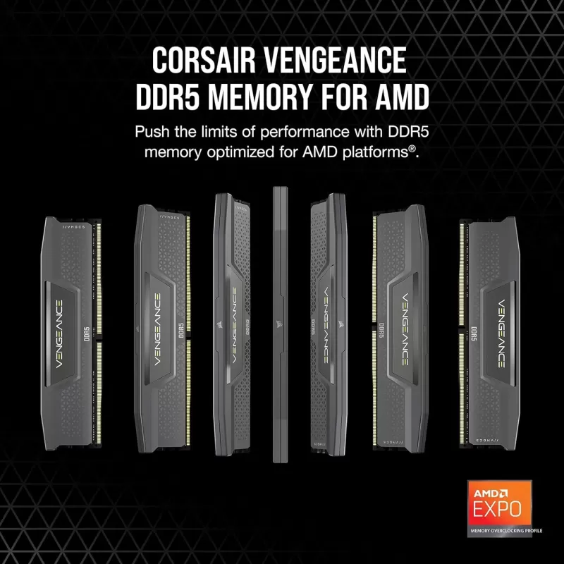 זיכרון לנייח DRAM Corsair Vengeance CMK64GX5M2B6000Z30 KIT 64GB (2X32GB) DDR5 DIMM 6000MHz C30 צבע שחור