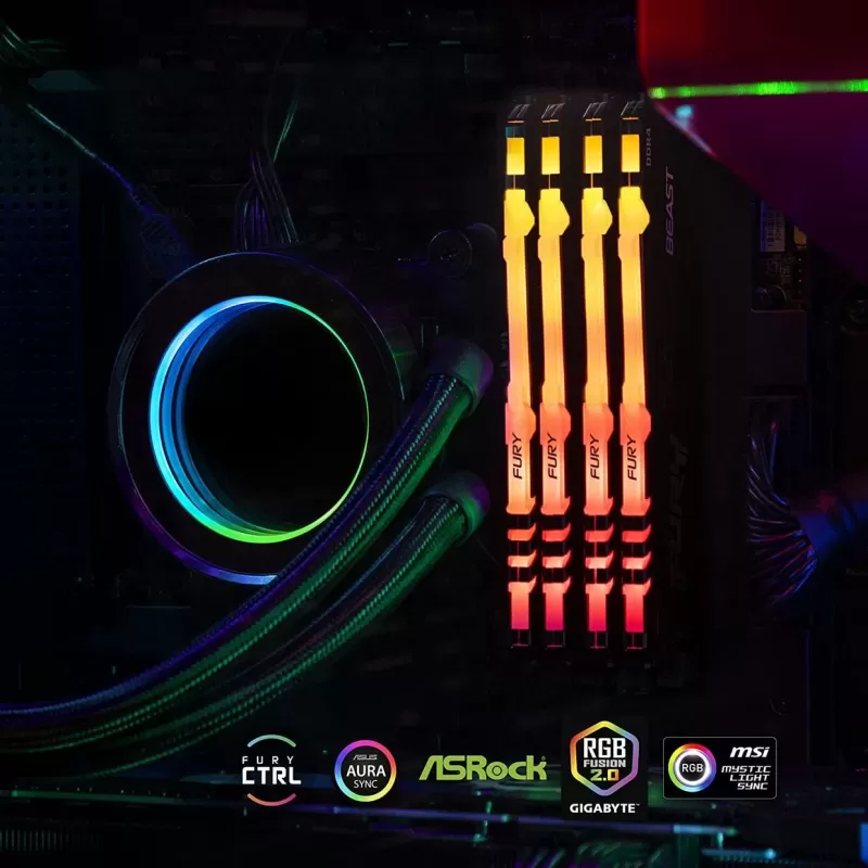 זיכרון לנייח DRAM Kingston Fury Beast RGB KF437C19BBA/8 8GB DDR4 DIMM 3733MHz CL19 צבע שחור