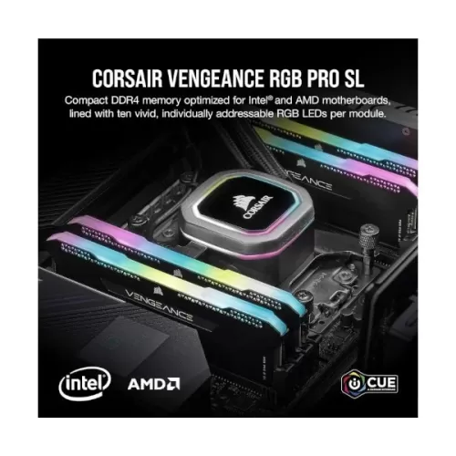 זיכרון לנייח DRAM Corsair VENGEANCE RGB PRO SL שחור CMH32GX4M4E3200C16 KIT 32GB (4x8GB) DDR4 DIMM 3200MHz 16 1.35V