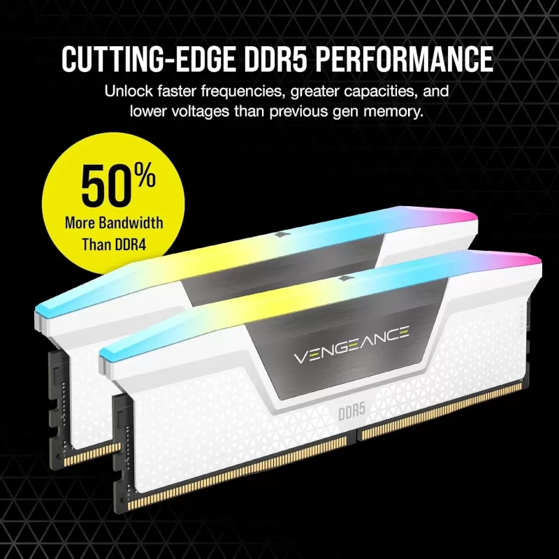 Оперативная память DRAM Corsair VENGEANCE RGB CMH64GX5M2B5600C40W KIT 64GB (2X32GB) DDR5 DIMM 5600MHz CL40 Цвет:белый Оперативная память DRAM Corsair VENGEANCE RGB CMH64GX5M2B5600C40W KIT 64GB (2X32GB) DDR5 DIMM 5600MHz CL40 Цвет:белый