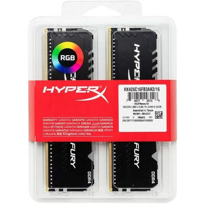 Desktop Memory DRAM Kingston HyperX HX432C16FB3AK2/16 KIT 16GB (2X8GB) DDR4 DIMM 3200MHz CL16 1.2V