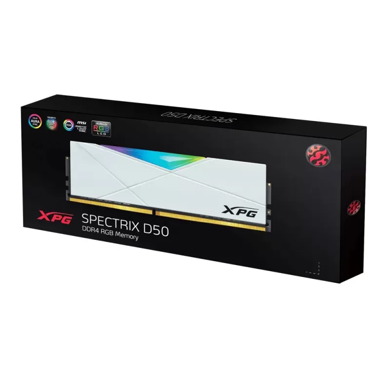 זיכרון לנייח DRAM XPG SPECTRIX D50 AX4U320016G16A-SW50 16GB DDR4 DIMM 3200MHz CL16 צבע לבן זיכרון לנייח DRAM XPG SPECTRIX D50 AX4U320016G16A-SW50 16GB DDR4 DIMM 3200MHz CL16 צבע לבן