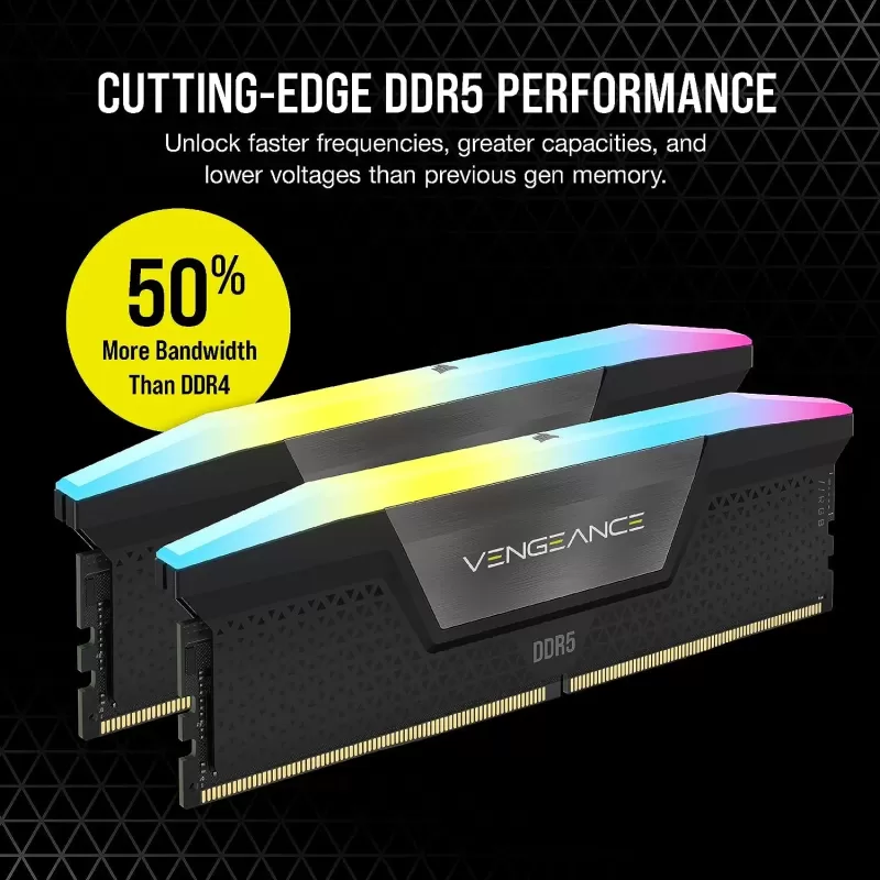 Оперативная память DRAM Corsair VENGEANCE RGB CMH48GX5M2B5200C38 KIT 48GB (2x24GB) DDR5 DIMM 5200MHz CL38 Цвет:чёрный