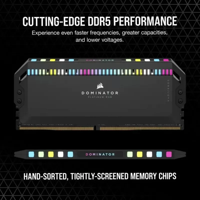 Desktop Memory DRAM Corsair DOMINATOR PLATINUM RGB CMT64GX5M2B6000C40 KIT 64GB (2X32GB) DDR5 DIMM 6000MHz CL40 Color:black