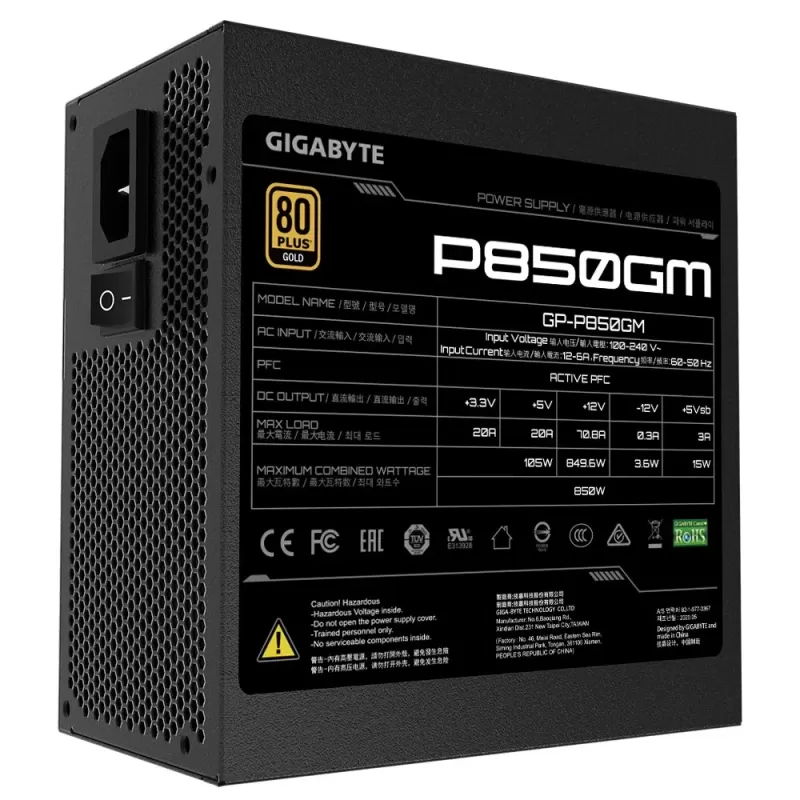 ספק כוח Gigabyte P850GM GP-P850GM מודולרי מלא 80 Plus Gold 850W