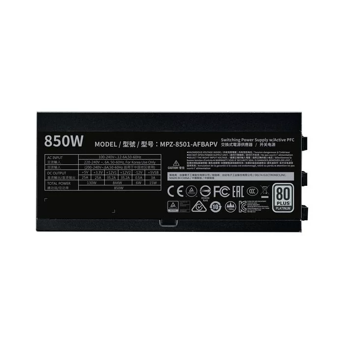 Блок Питания Cooler Master V850 PLATINUM MPZ-8501-AFBAPV Полностью Модулярный 80 Plus Platinum 850W Блок Питания Cooler Master V850 PLATINUM MPZ-8501-AFBAPV Полностью Модулярный 80 Plus Platinum 850W