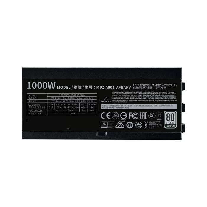 Power Supply Cooler Master V1000 PLATINUM MPZ-A001-AFBAPV Full Modular 80 Plus Platinum 1000W 12V:994W