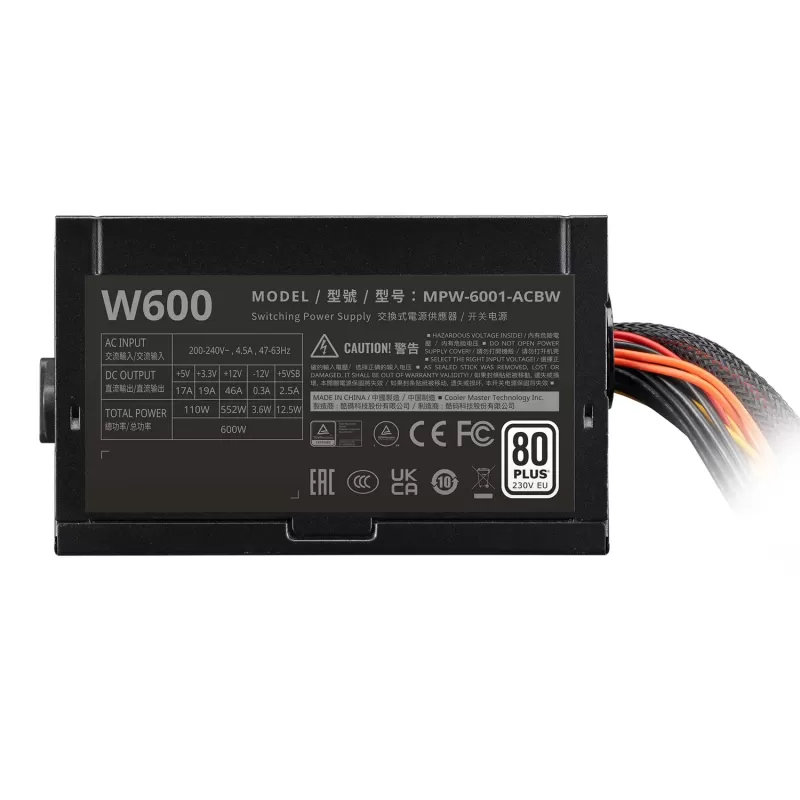 ספק כוח Cooler Master LITE NEX WHITE 600 230V MPW-6001-ACBW-BWO לא מודולרי 80 Plus 600W 12V:552W