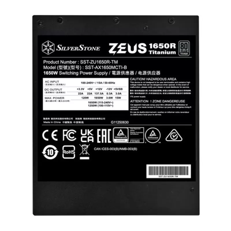 Блок Питания SilverStone ZEUS 1650R 1650W 80+ Titanium SST-ZU1650R-TM Полностью Модулярный 80+ Titanium