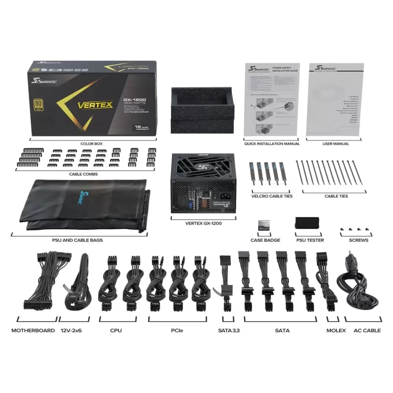 Power Supply Seasonic Vertex GX-1200 ATX 12122GXAFS 80 Plus Gold 1200W