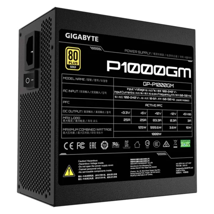 Блок Питания Gigabyte P1000GM Полностью Модулярный 80 Plus Gold 1000W 12V:999.6W Блок Питания Gigabyte P1000GM Полностью Модулярный 80 Plus Gold 1000W 12V:999.6W